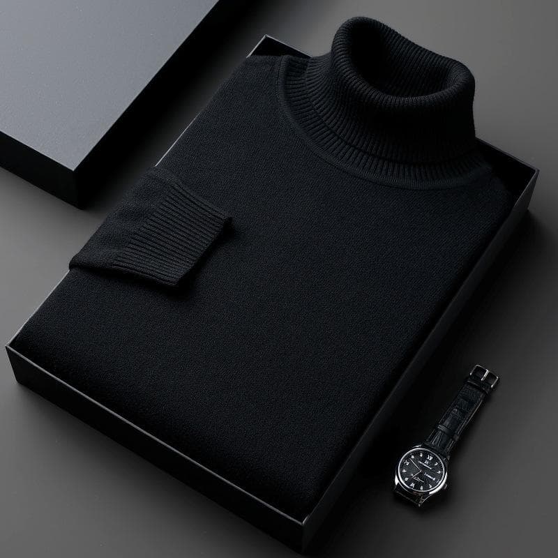 Sweatwear Mens Pilling Knitted Turtleneck Sweater Slim Fit Long Sleeve Pullover Trend Men Clothing XS black