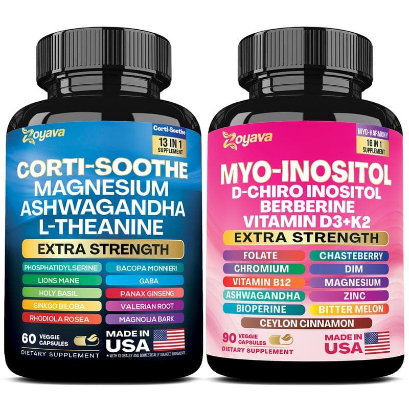 Zoyava Cortisol and Myo-Inositol All-in-One Dietary Supplement - Multivitamin Combo with Extra Strength Ingredients for Fitness & Healthcare 2 bottle