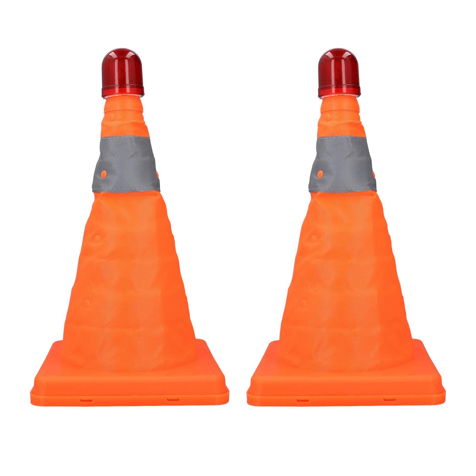2 Set 30cm Traffic Cones Foldable Reflective Strips Road Safety Cones with Lights for RVs Cars