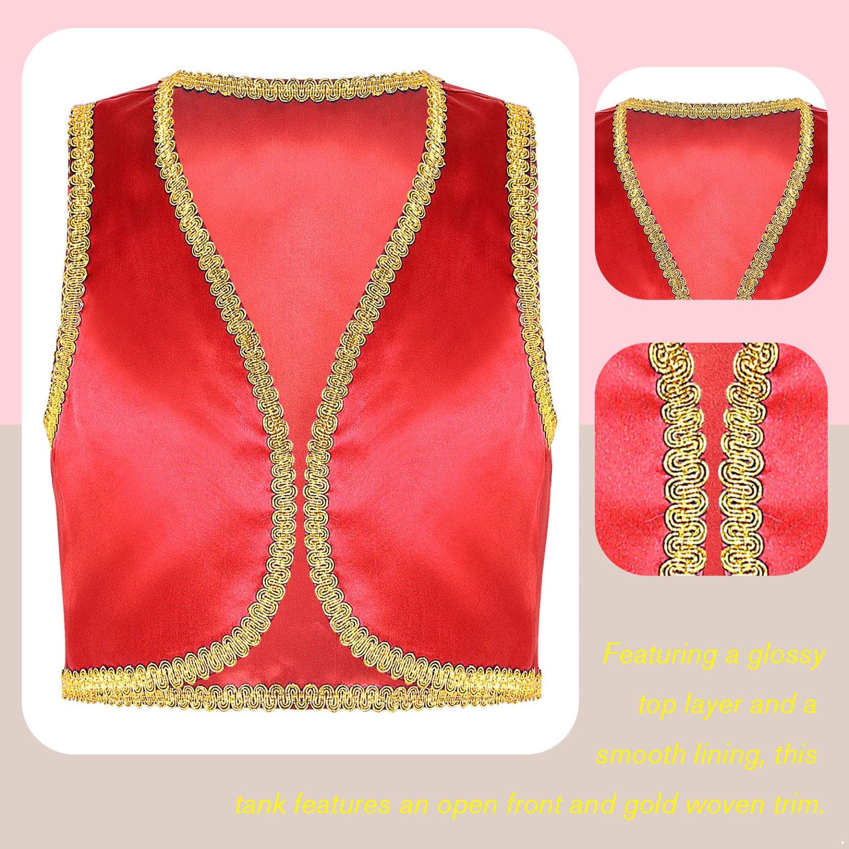 Boys Halloween Arabian Prince Cosplay Waistcoat Kids Theme Party Masquerade Festival Roleplay Vest Stage Performance Costume 5-6 Years red