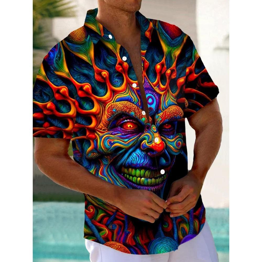 Summer Hawaiian Spring/Summer Fashion Mens Shirt Leisure Street Walk Tourist Beach Printed Full Open Short Sleeve Button Shirt 5XL