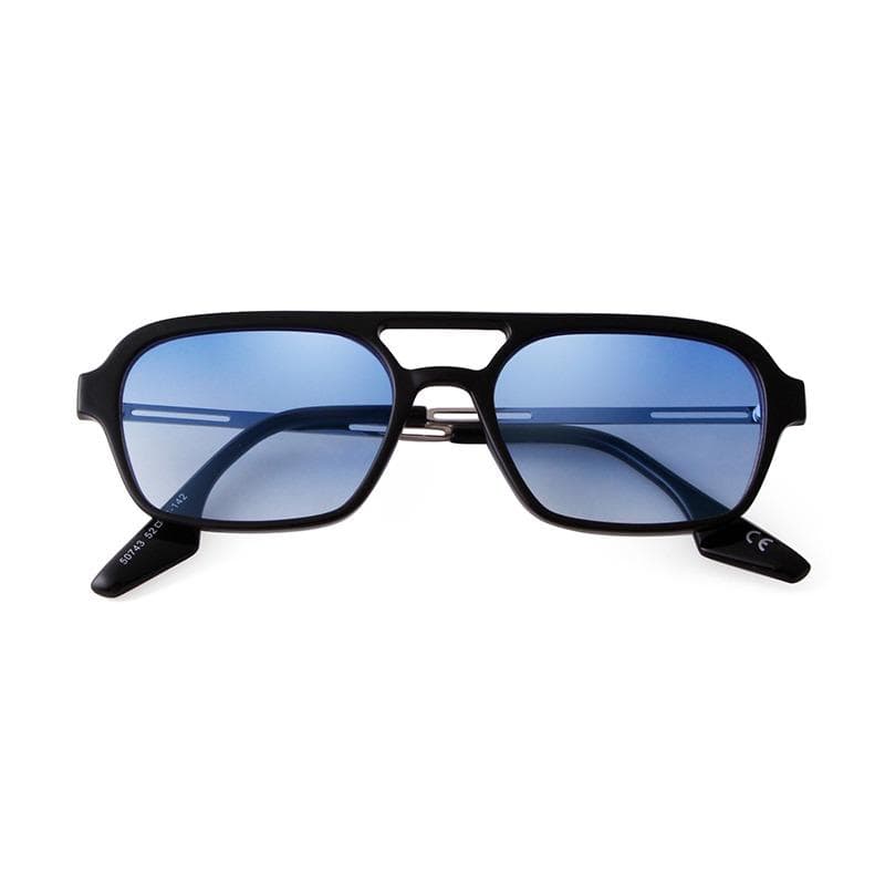 Retro Flat Top Pilot Sunglasses Vintage Yellow Blue Lens Rectangle Sun Glasses for Women Men S50743C as picture