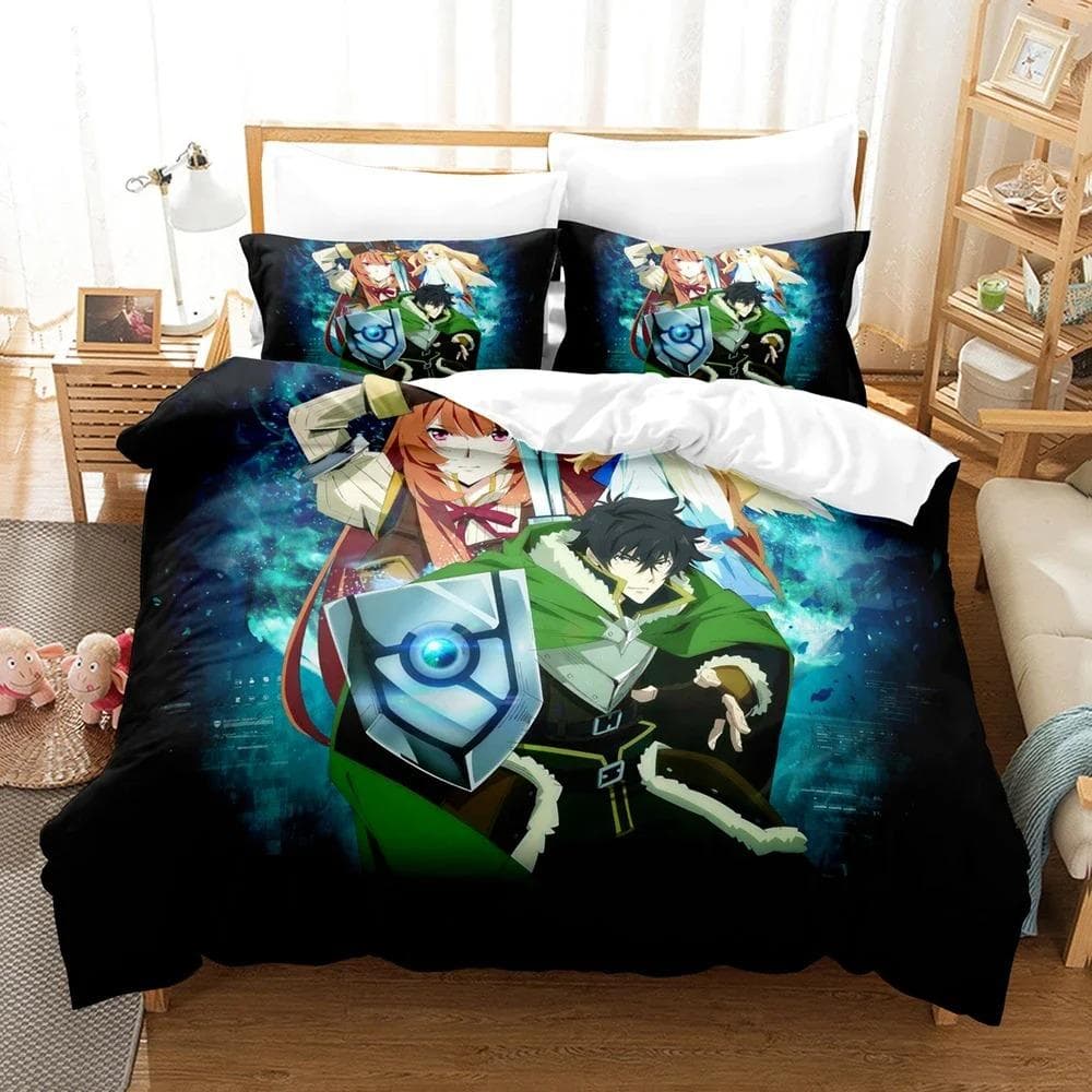 3D Printed The Rising of the Shield Hero Bedding Set Duvet Cover Double Twin Full Queen King Adult Kids Bedclothes Quilt Cover AU Single 140x210cm