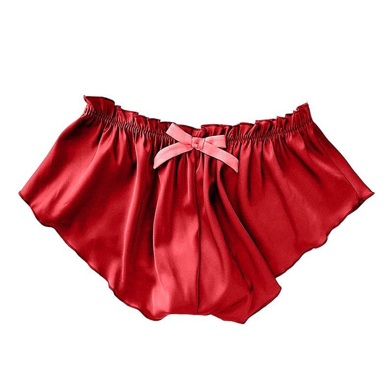Women's Briefs Satin Underwear Solid Color Seamless Pajamas Plus Size Shorts Sexy Lingerie L red