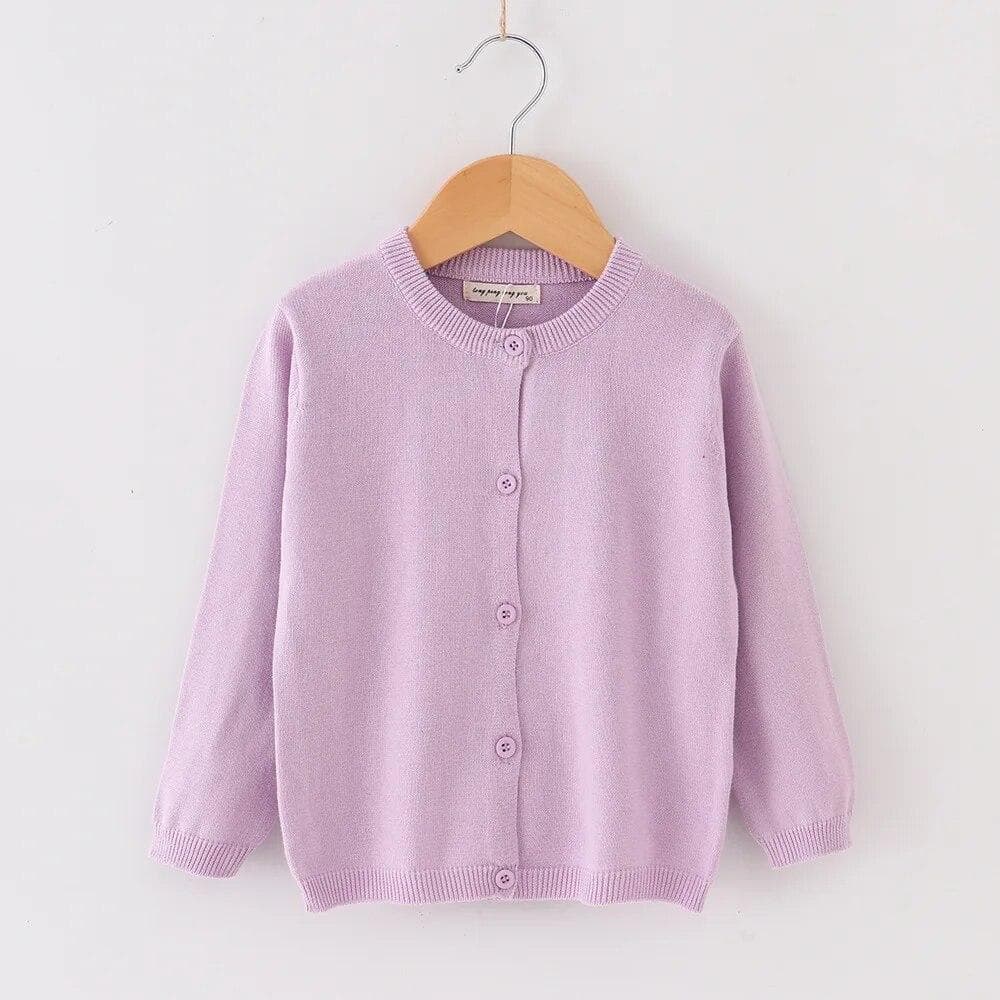 Kids Knitted Sweater Spring Autumn Thin Long Sleeve Baby Cardigan Boys Girls Casual All-match 2-10 Years Infants Child Outerwear 90cm light purple