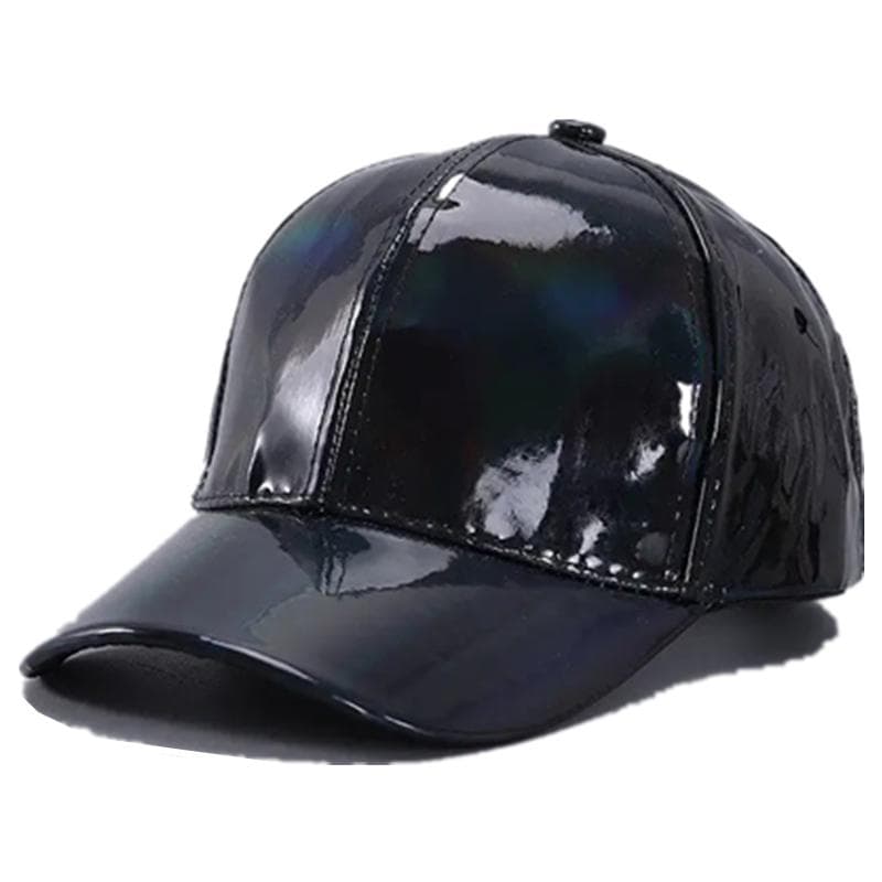 New Unisex PU Leather Laser Style Baseball Cap Street Hip Hop Hat Men Women Dazzling Colors Y2K Cap 56cm-60cm black