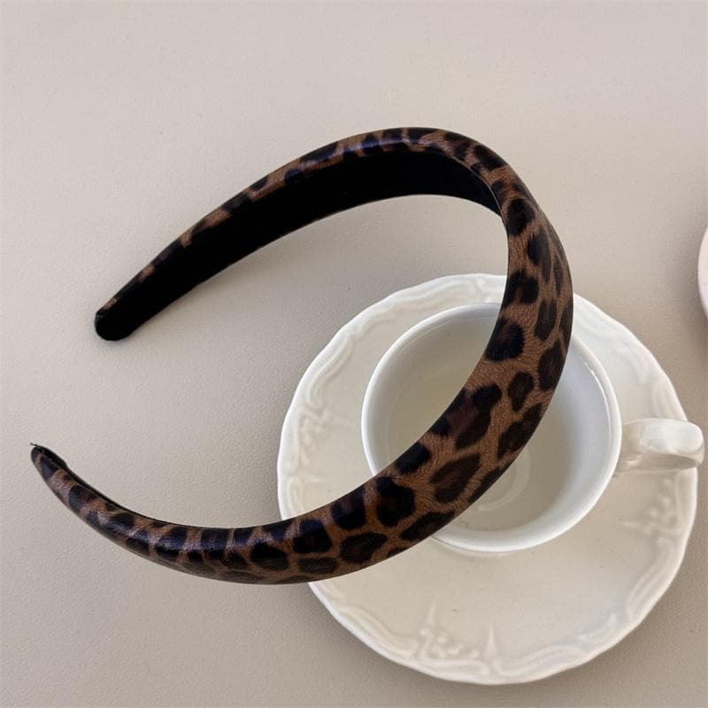 3CM Fashion Women's Leopard Print Synthetic Leather Headband with Sponge Padding Lady Girls Daily Hair Hoop Accessories