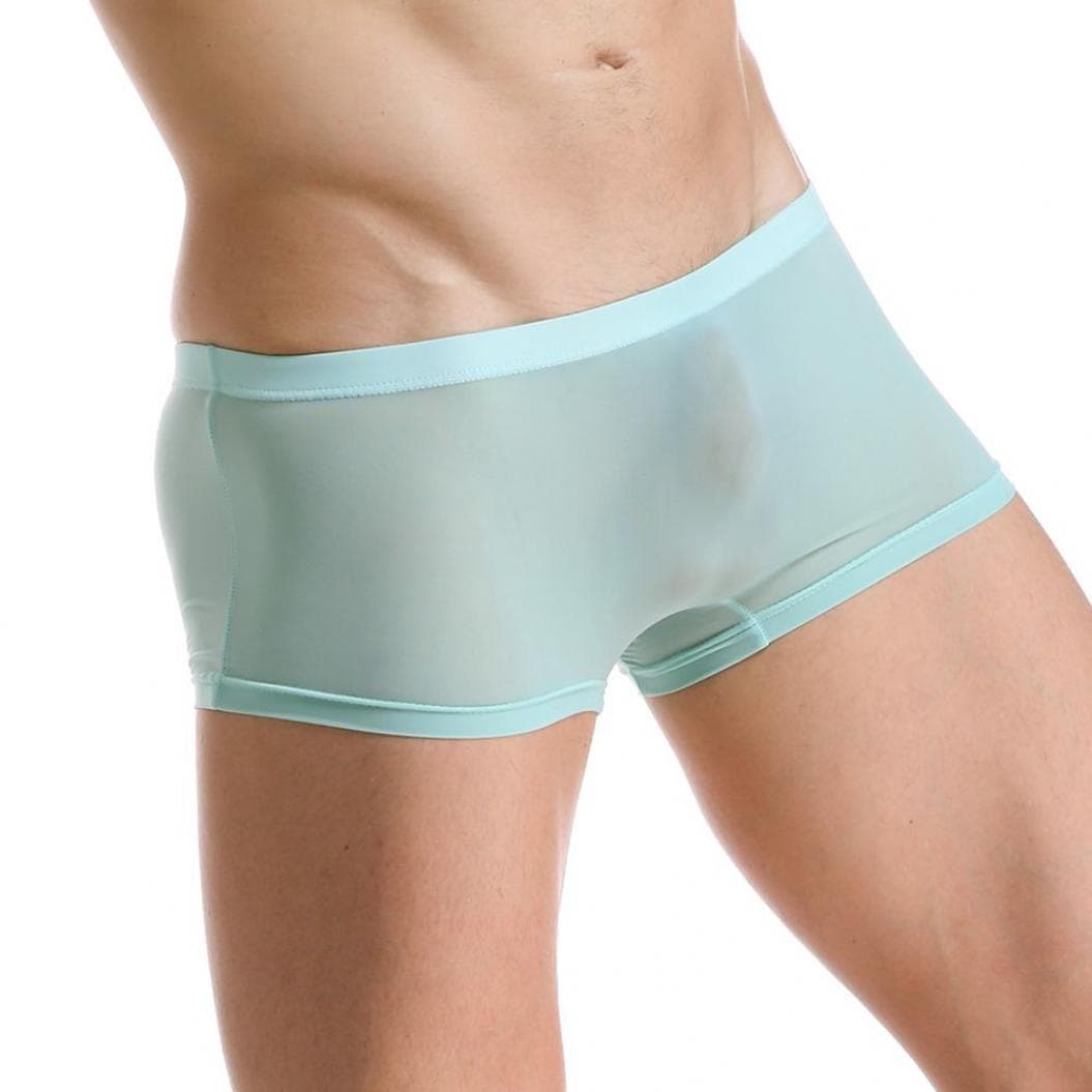Men's Solid Color Seamless Briefs See-through U Convex Underwear Shorts 2XL light blue