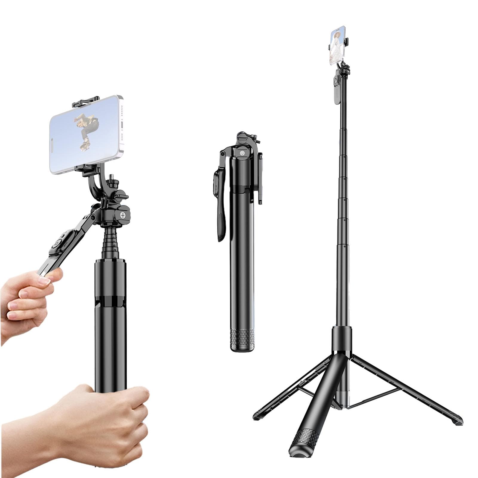 79.5-Inch Multi-function Selfie Stick Portable Gimbal Stabilizer with Aluminum Alloy Telescoping black