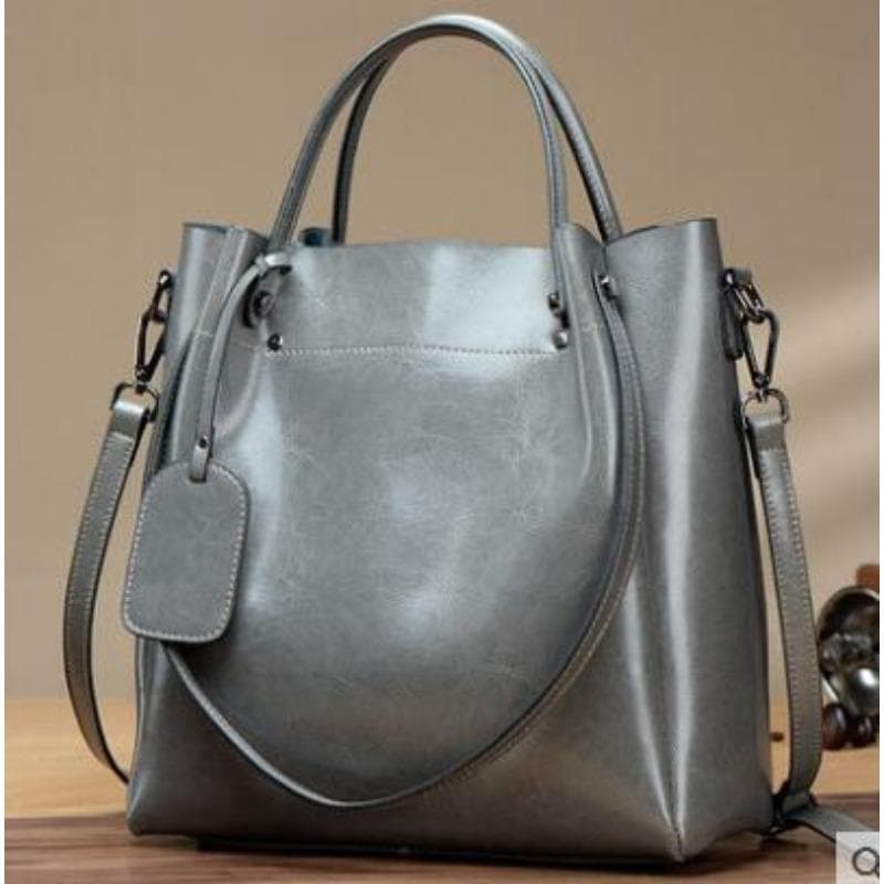 Women's Handbag, Single-shoulder Crossbody Bag, Women's Hand-held Large Bag, Oil-wax Leather Casual Women's Bag gray