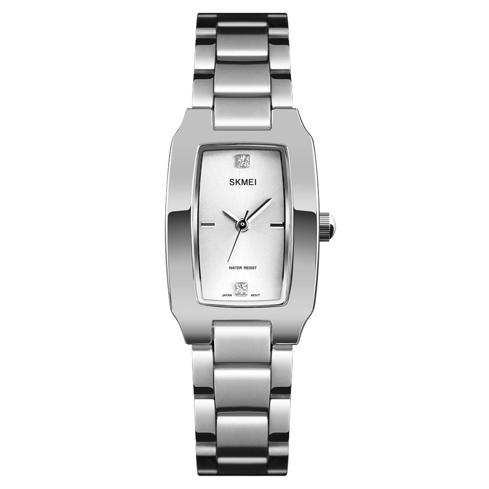 SKMEI Women Quartz Watch Stainless Steel Strap Diamond Dial Female Wristband Elegant Ladies Watches silver