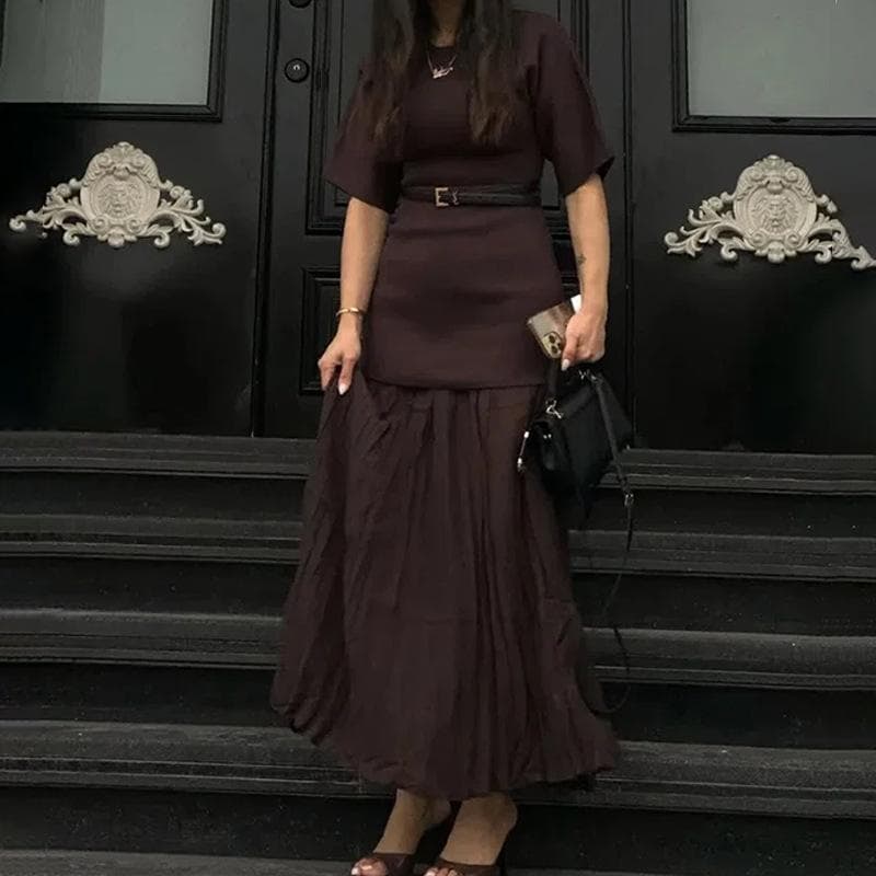 New Summer Women's Clothing Elegant and Fashionable Solid Color Pleated Long Dress 3XL
