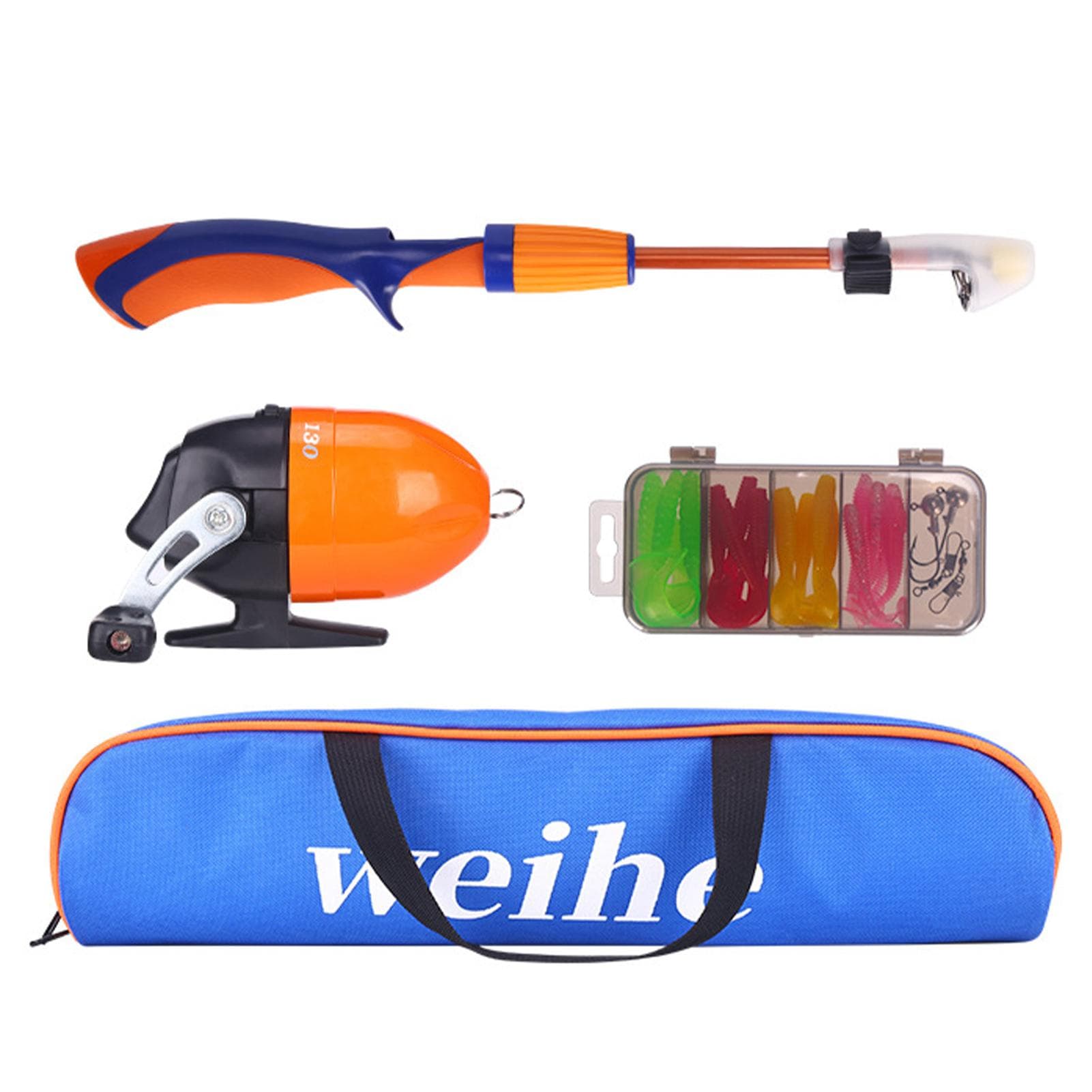 Kids Fishing Pole Set Portable Telescopic Fishing Rod and Reel Combo Kit with Tackle Box 1.5m orange