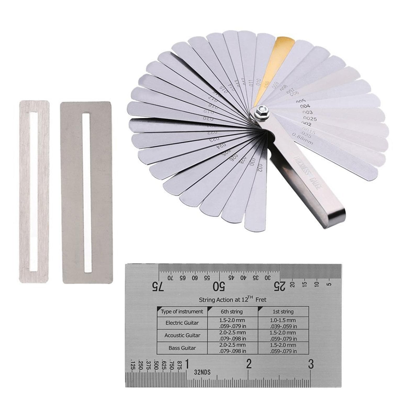 String Action Gauge Ruler  32 Piece Feeler Gauges Fingerboard Fret Protector Guards
