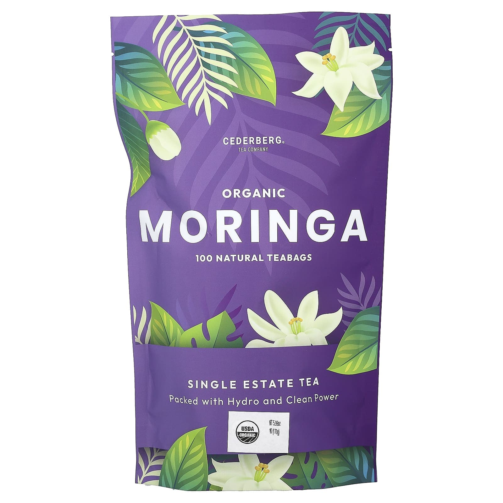 Cederberg Tea Co, Organic Moringa, Caffeine-Free, 100 Natural Tea Bags, 5.99 oz (170 g)