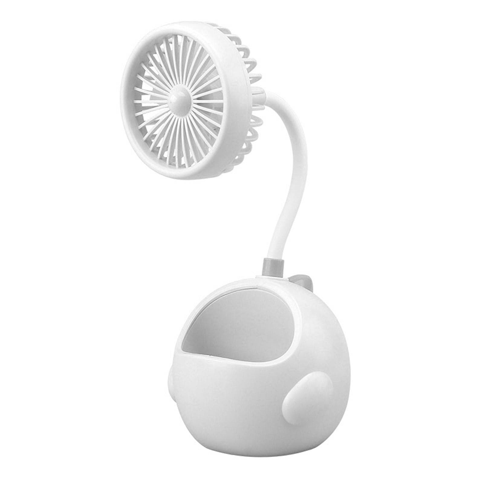 Desk Fan Cartoon Dinosaur Quiet USB Rechargeable Multifunctional Portable Pen Holder Desktop Fan white