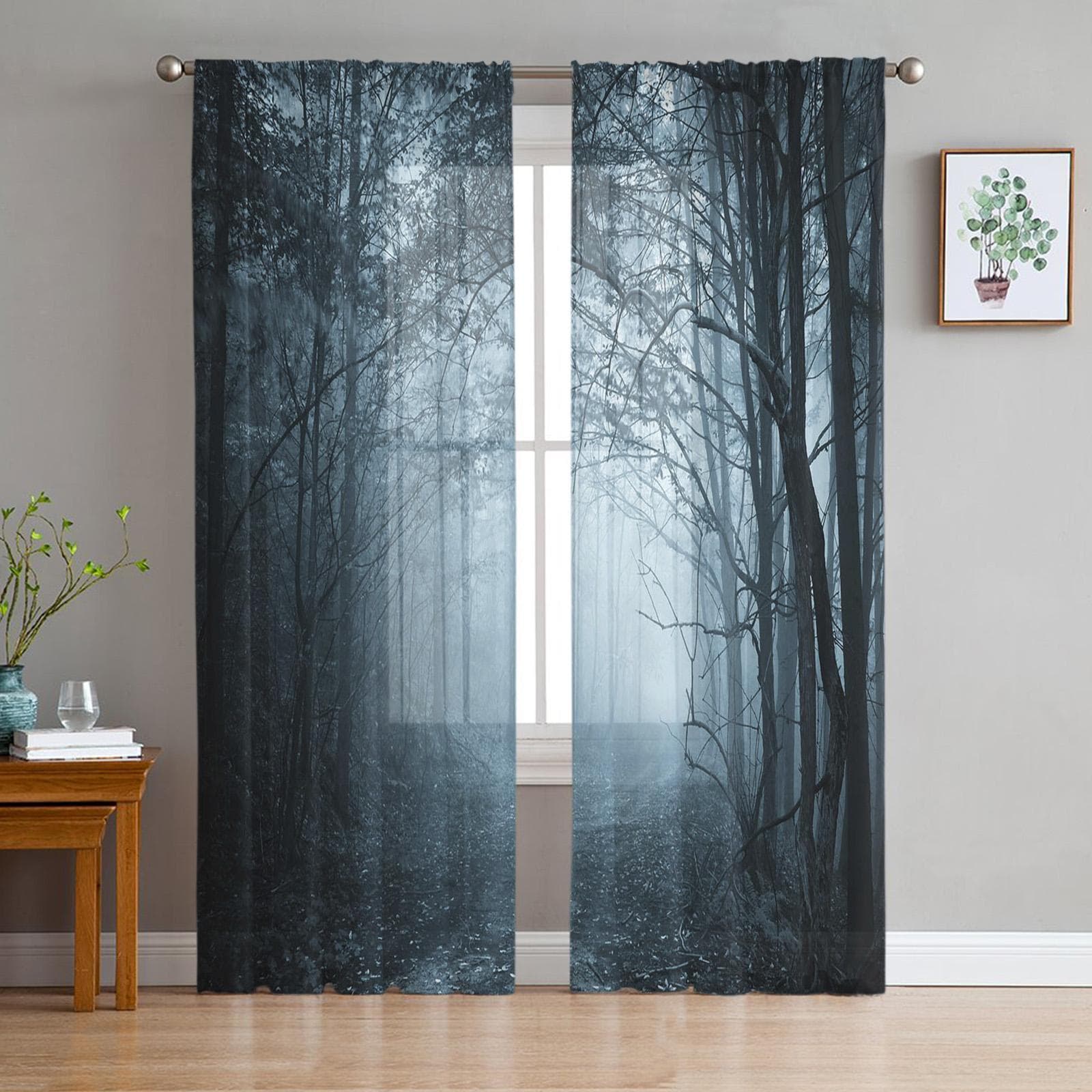 Luxury Tulle Curtains Fog Woods Fir Jungle Living Room Kitchen Chiffon Curtain Youth Bedroom Sheer Floor Valance Curtain 135W x 274H(cm)