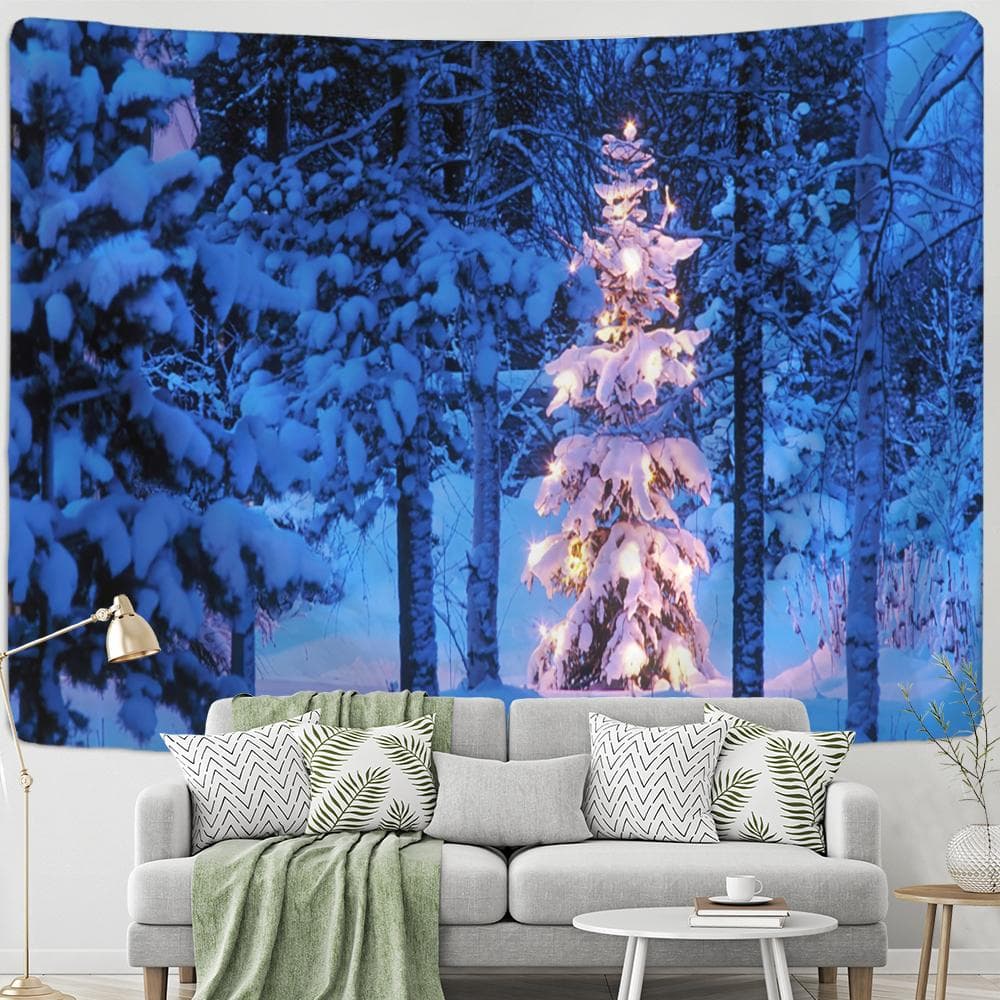 Crystal Christmas Tree Tapestry Snow Scene Series Wall Hanging Romantic Style Witchcraft Home Room Decor 95x70cm