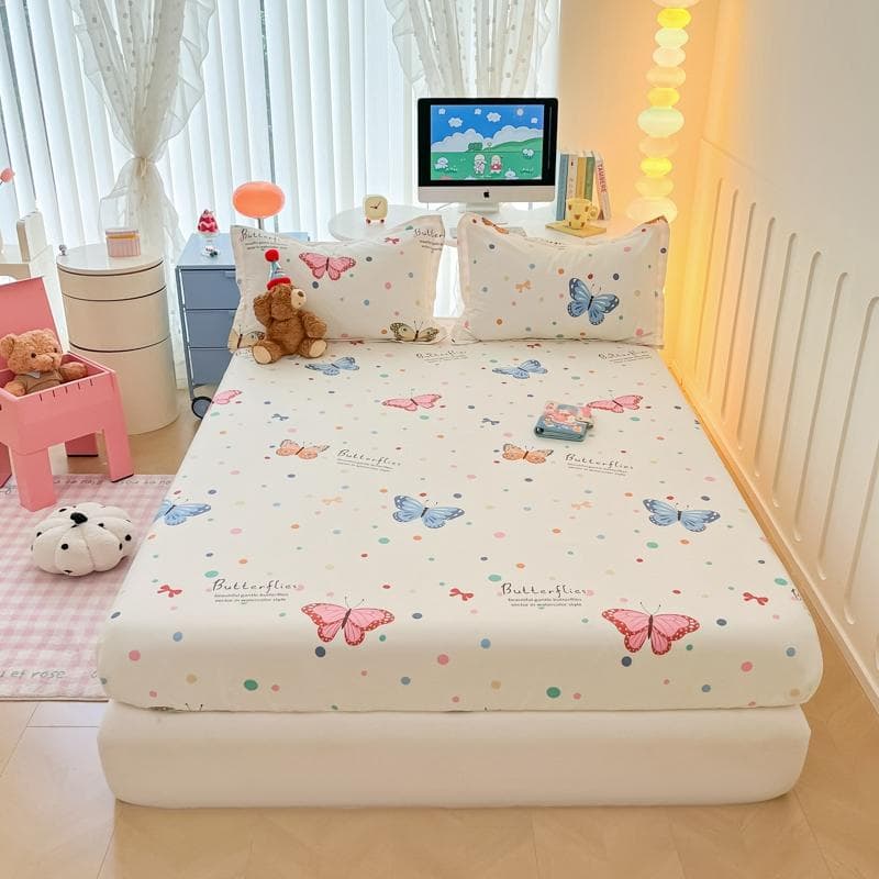 100% Cotton Bedsheet Elastic Fitted Sheet Print Bed Cover Single/Double/Queen/King Size Bed Linen Drap De Lit (No Pillowcase) Single 90x200cm 1pc