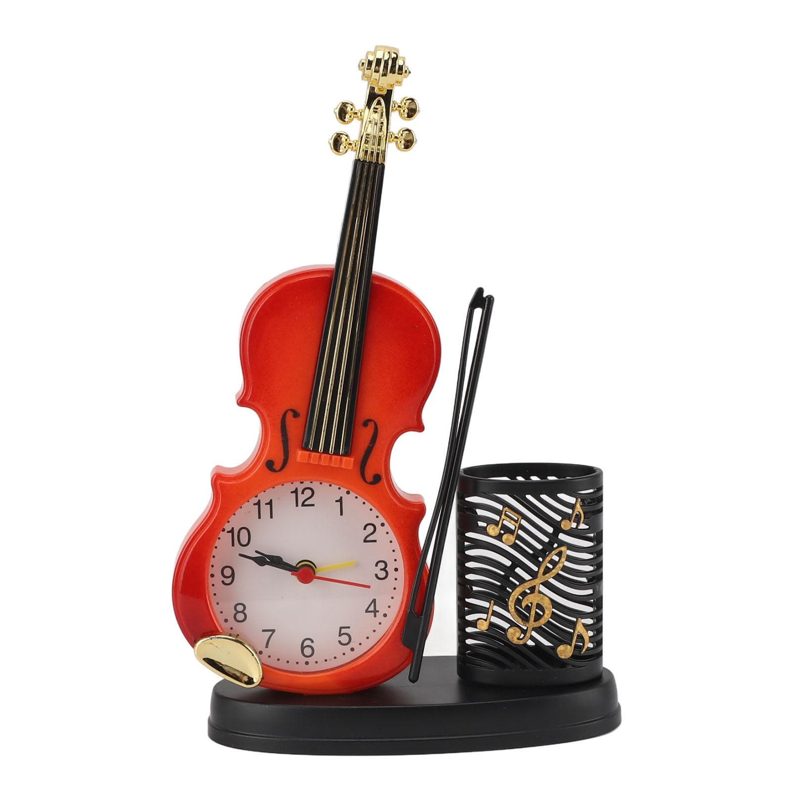 Violin Alarm Clock Retro Fashion Pencil Sharpener Function Table Alarm Clock Violin Shape Novelty brown