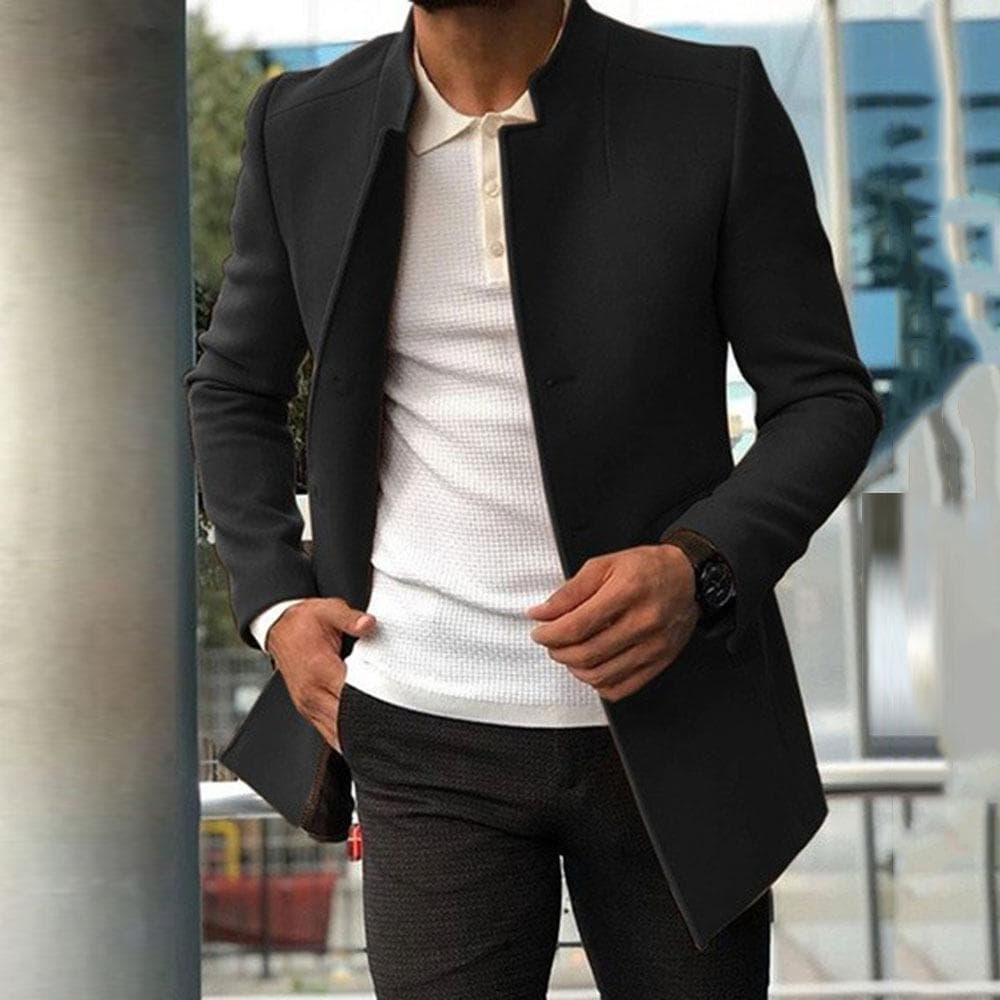 Casual Men's Youth Suit Autumn New Thickened Lining Solid Color Slim Woolen Coat M