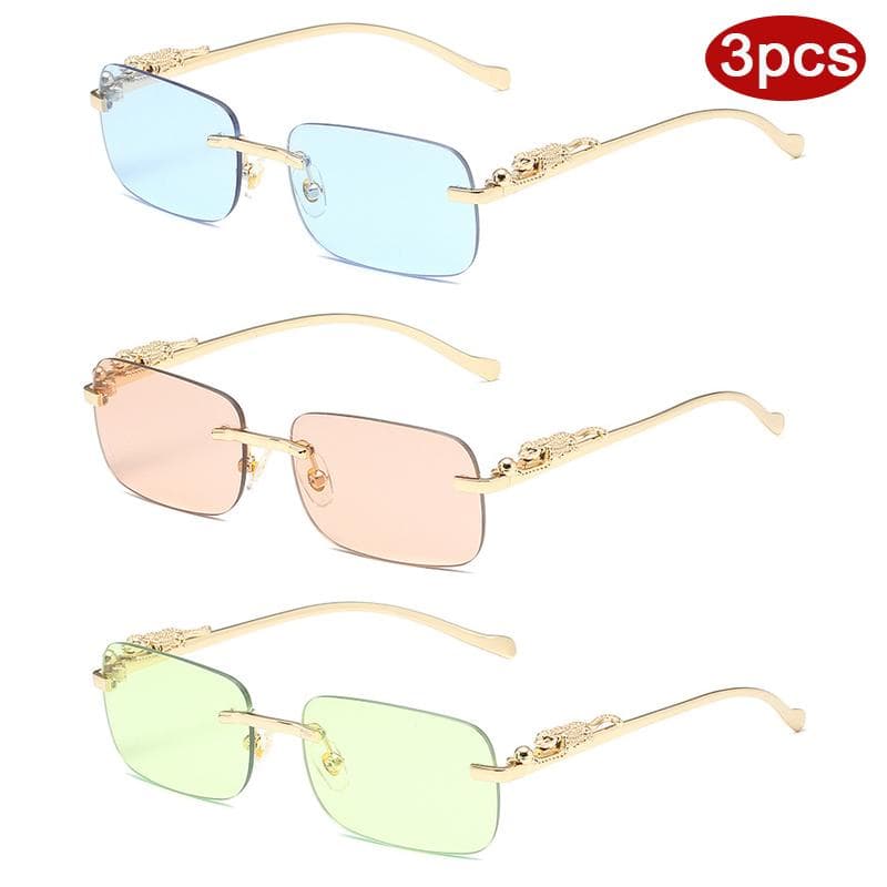 3pcs Rimless Metal Square Sunglasses Women Candy Color UV400 Protective Glasses Fashion Outdoor Shades Female
