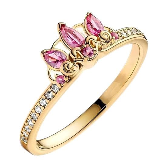 Finger Ring Shiny Rhinestones Inlaid Crown Shape Princess Ring Vintage Style Women Ring Jewelry Gift 6 golden