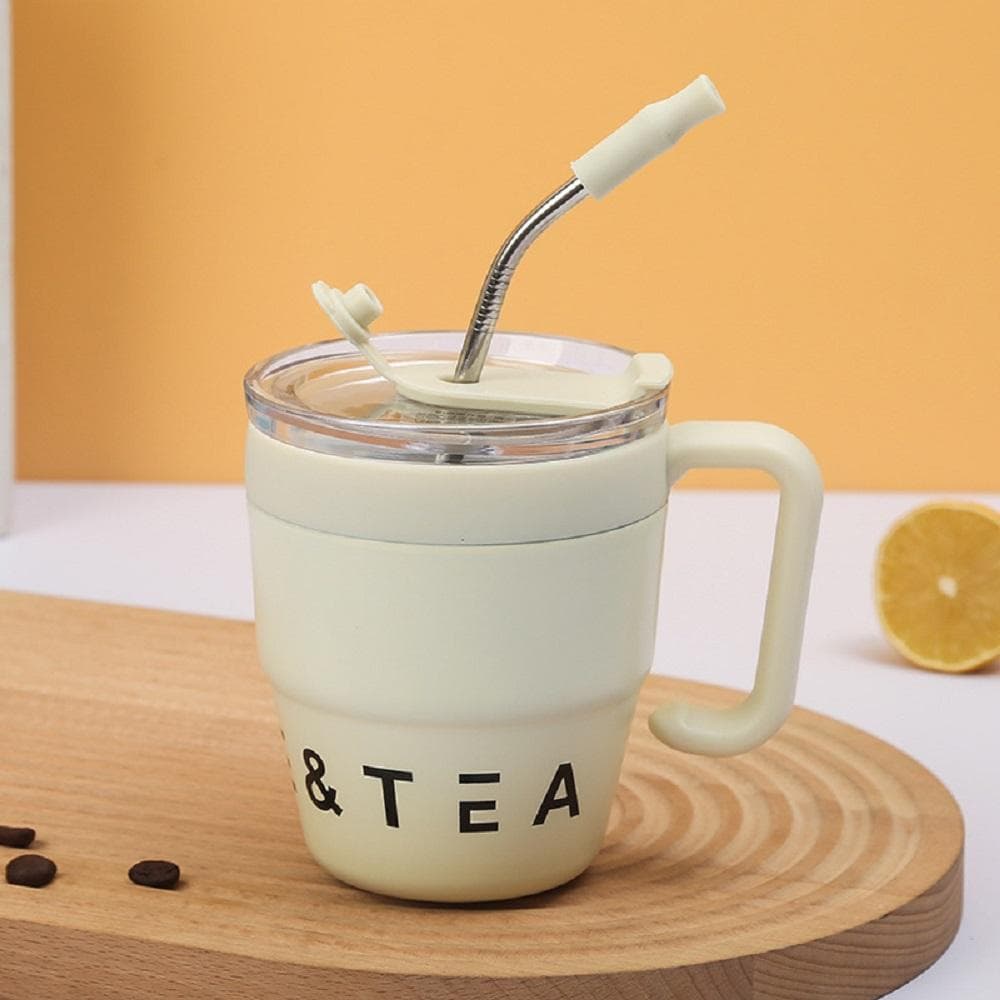 480ml Coffee Cup with Straw Lid Stainless Steel Thermos Mug for Hot Cold Drinks Water Tea Milk Office Outdoor Portable Bottle 480ml white