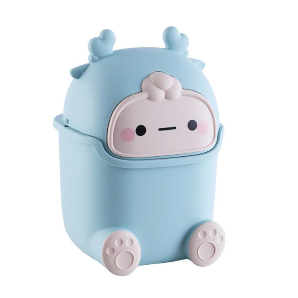 Kawaii Mini Trash Can Desktop Garbage Bin Home Office Rubbish Bin Cartoon Cute Waste Dustbin Household Kids Room Decoration sky blue
