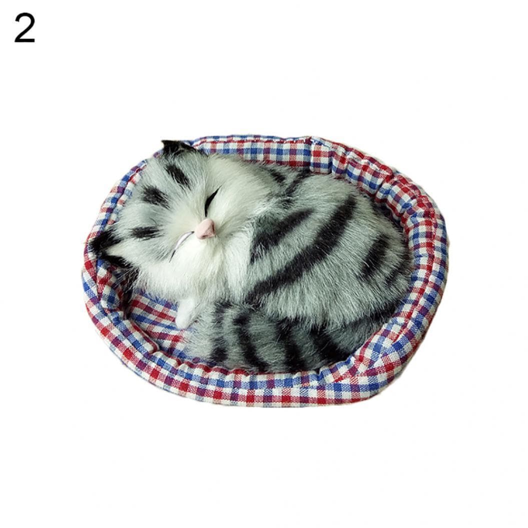 Cute Simulation Sounding Sleeping Cat Plush Mat Toy with Nest Kid Children Gift 2#