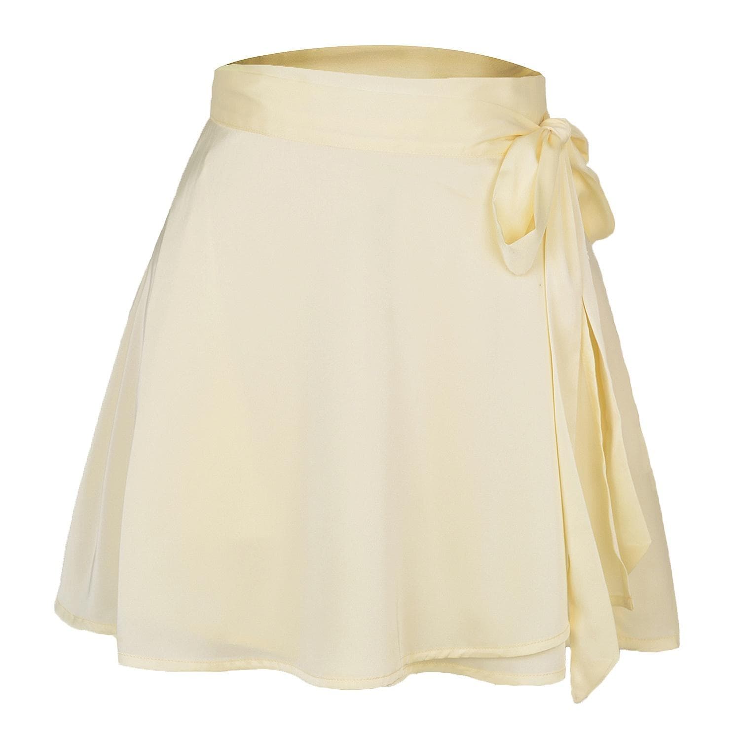 Summer Satin Wrap Skirt Womens Solid Color Mini High Waist Skirts New Fashion One-piece Lace Short Skirt L beige