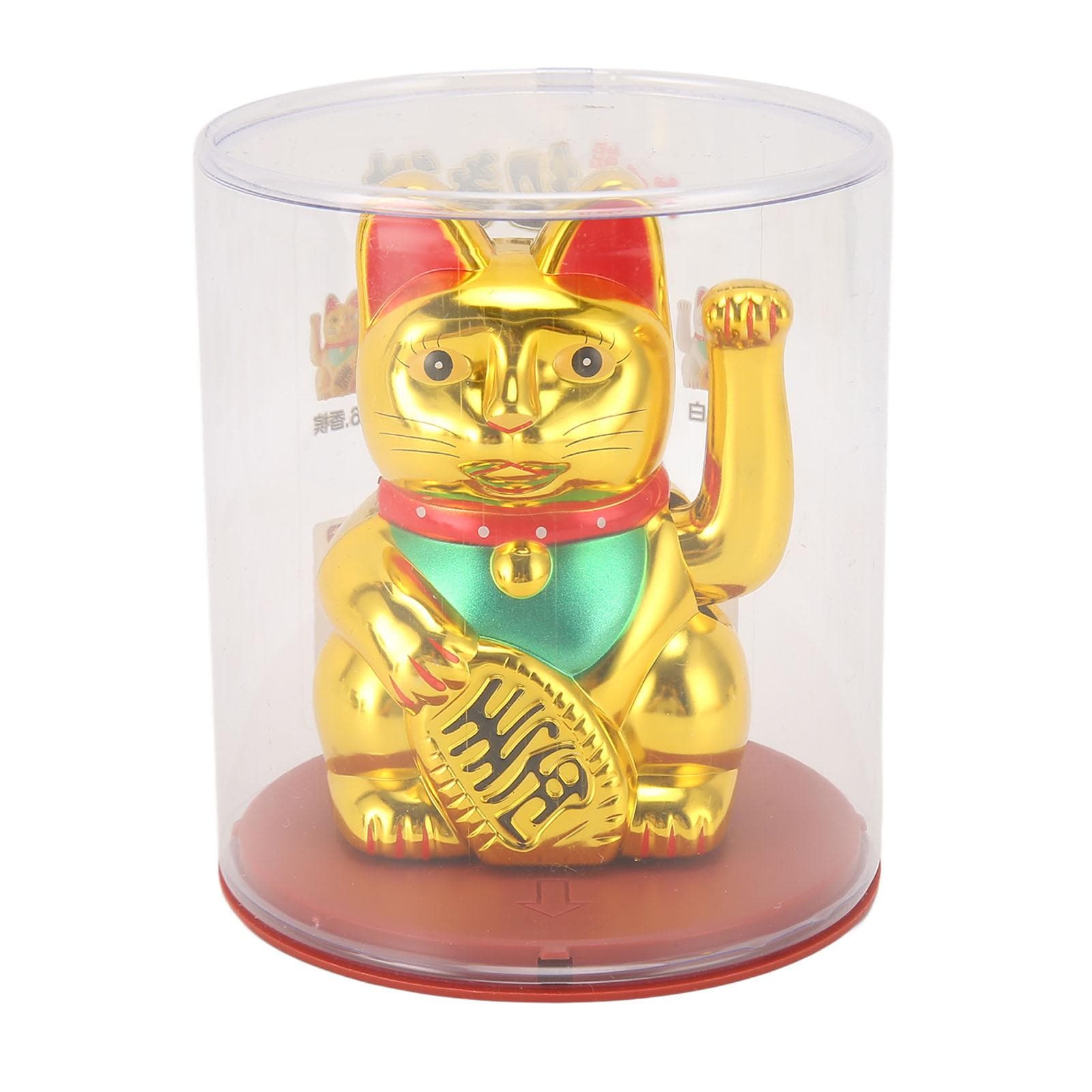 4in Solar Lucky Fortune Cat with Waving Arm Solar Powered Feng Shui Lucky Cats Lucky Beckoning