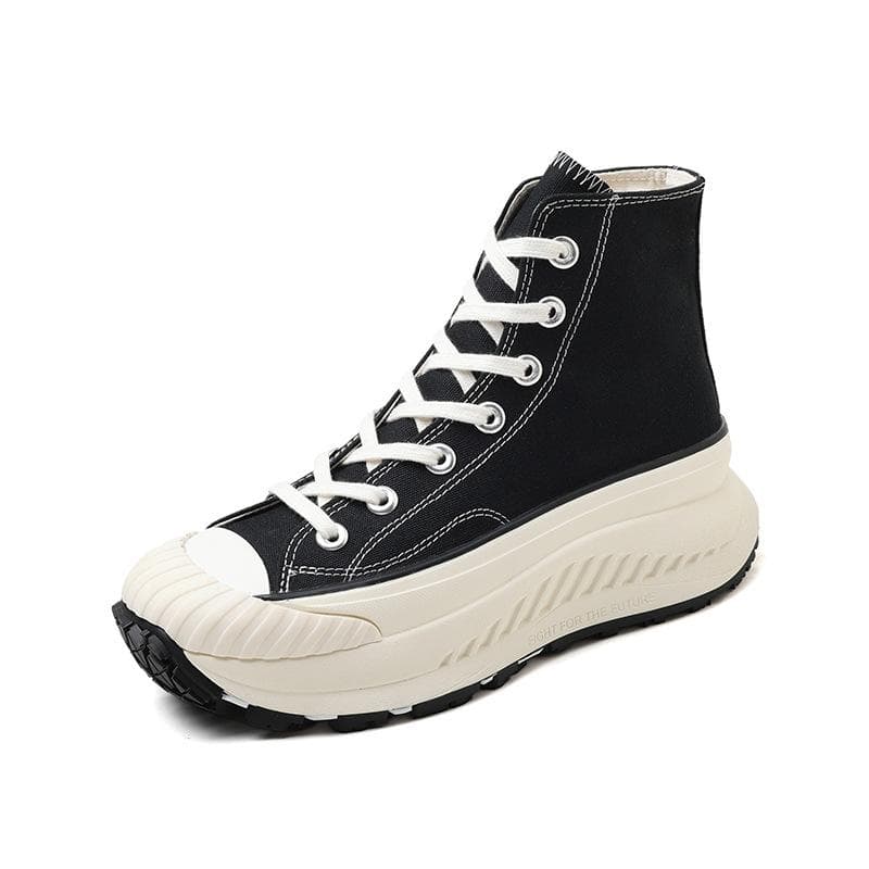 Sponge Cake Thick-soled High-top Canvas Shoes  Autumn New Height Increase Comfortable All-match Biscuit Casual Shoes Women 40 black