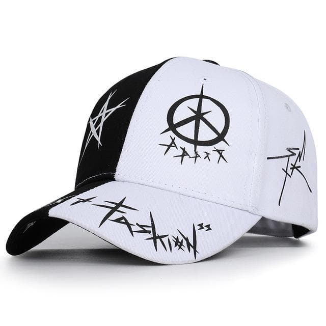 And White Color Matching Pentagram Graffiti Baseball Cap Student Young Men and Women The Spring Summer Sun Hats Personality Hip Hop Caps Golf Hat white/black