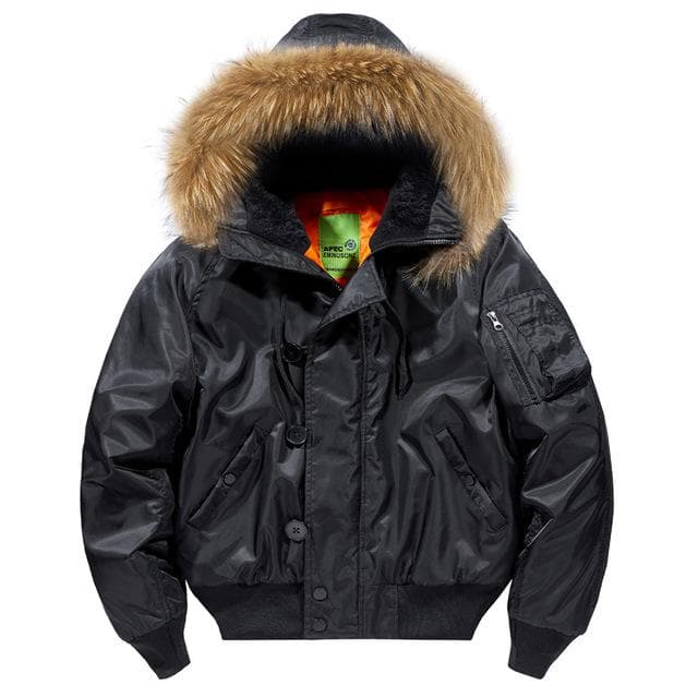 Fur Collar Hooded Coat Military Fur Hood Warm Tactical Bomber Jackets Warm Windproof Flight Pilot Jacket Thickened Air Force Jacket for Men S black