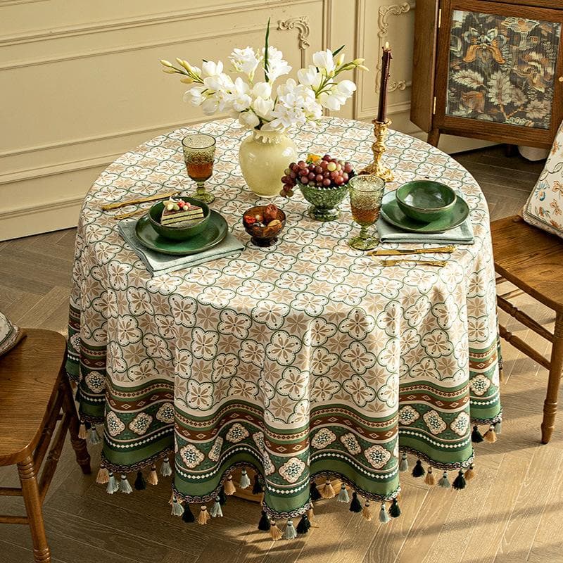 New Thick Dark Green Round Tablecloth European style Hanging Ears Cover For Home Decoration Party luxury Hotel Round Tablecloth Round 120cm