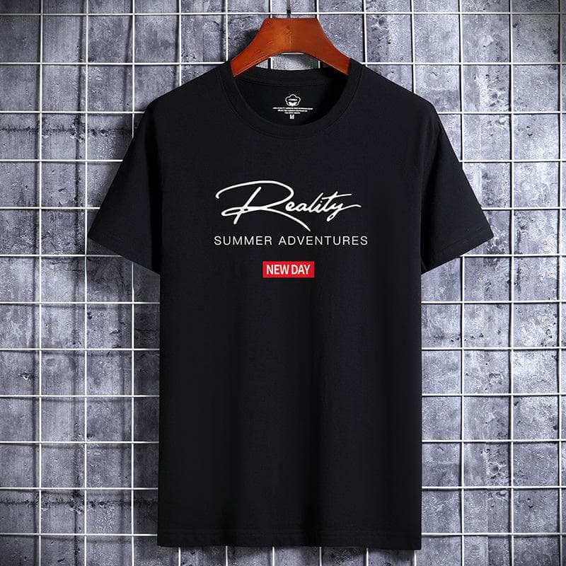 QICED Cotton Short Sleeve T-shirt Men's Fashion Loose Half Sleeve Shirt Printed Compassionate Shirt M black
