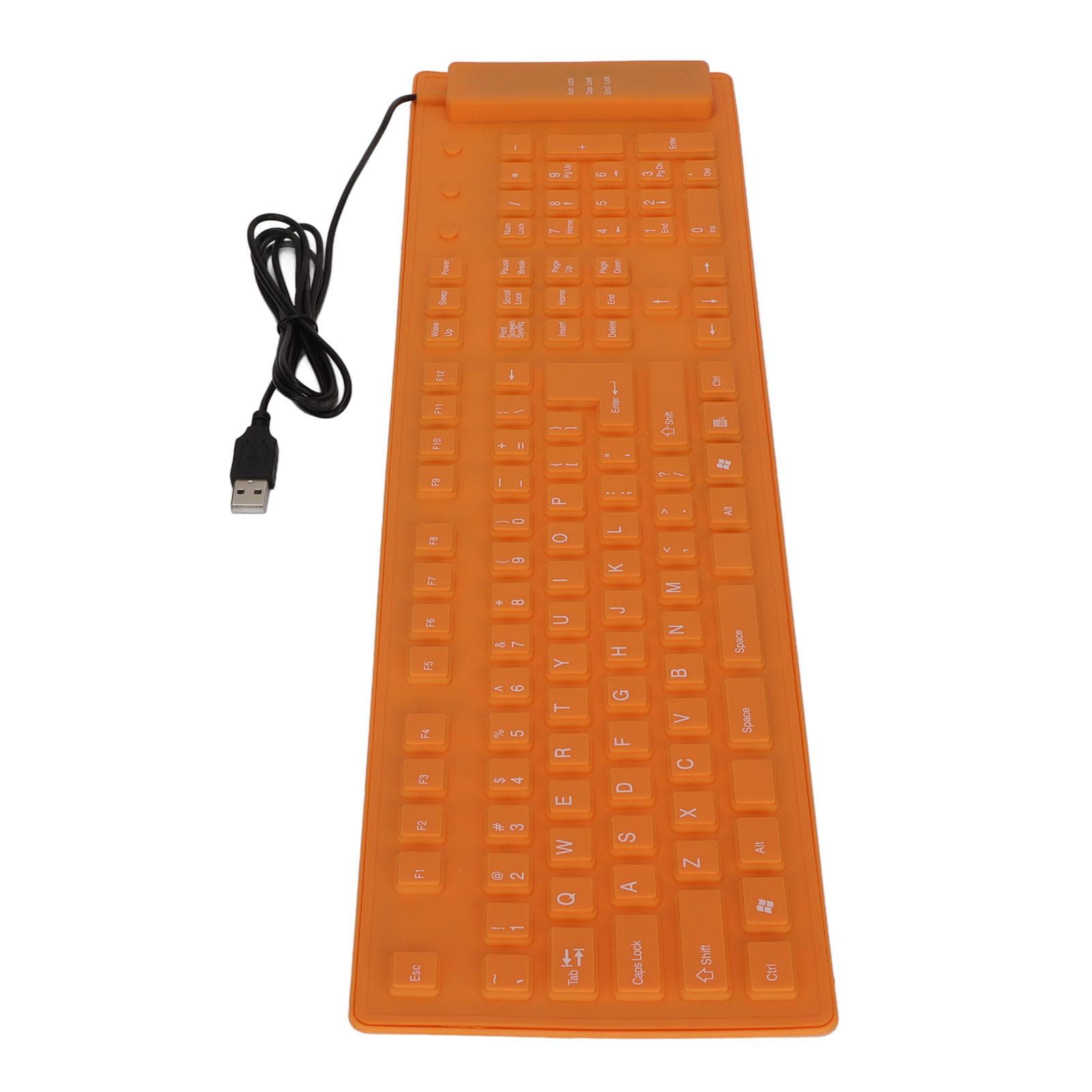Foldable Silicone Keyboard 108 Keys Silicone Foldable USB Wired Waterproof Mute Typing Full Sealing orange