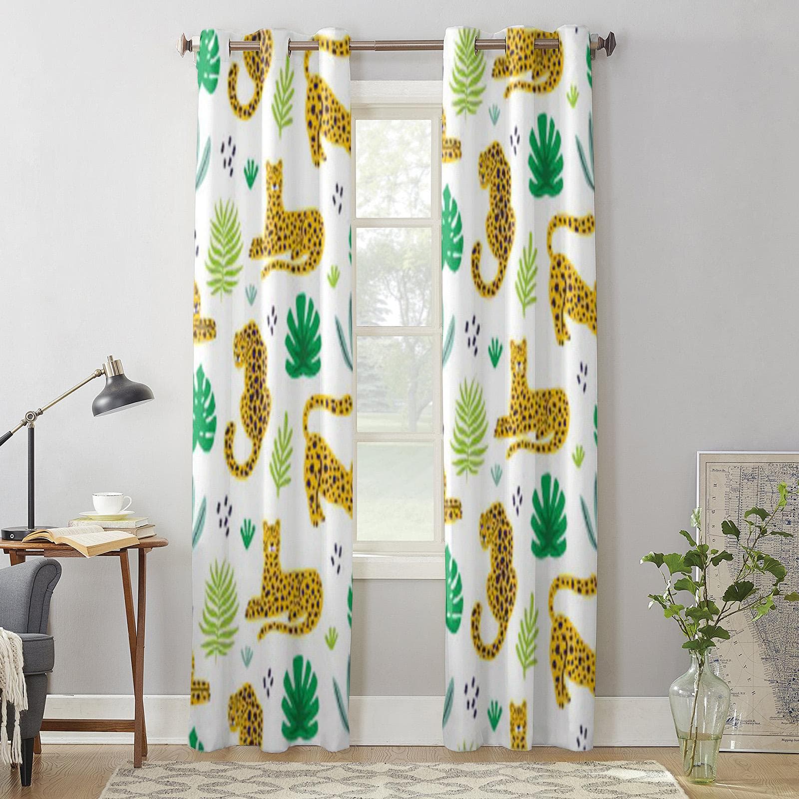 Leopard and Tropical Leaves Jungle Animal Luxury Window Curtain for Living Room Bedroom Home Decor Kitchen for Window Drapes 135W x 60H(cm) x1