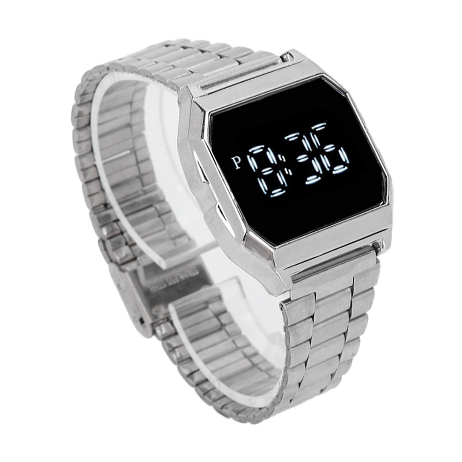 LED Watch for Student Tetragonum Digital Sports Watch with Folding Clasp Alarm Timing Night Light