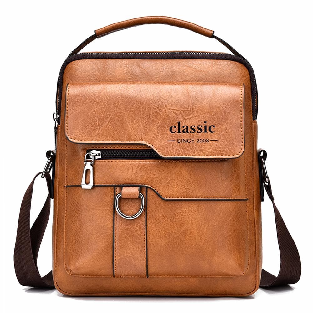 WEIXIER Men's Messenger Bag Leather Crossbody Shoulder Bag Classic Waterproof Briefcase Satchel Travel Bag brown