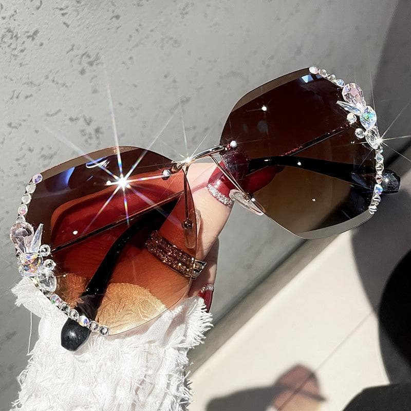 New Rhinestone Sunglasses Women Fashion Large Frame UV Protection Slim Glasses Driving High Quality Other
