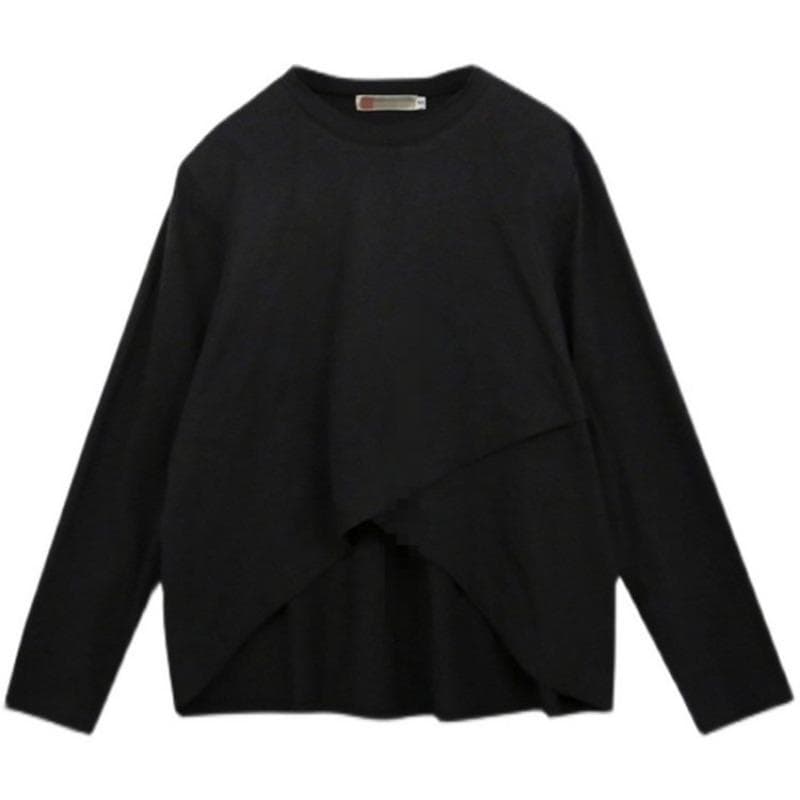 New Autumn and Winter Versatile Long-sleeved T-shirt for Women's Pure Cotton White Loose Cross Design Fashionable Base Shirt Top XXL black