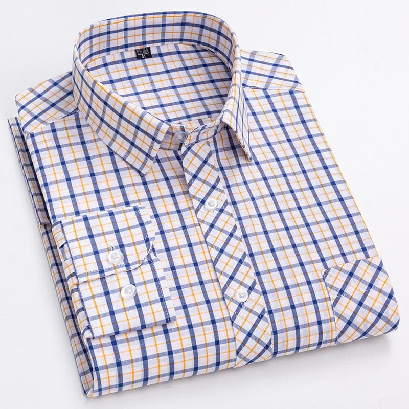 Pure 100% Cotton Plaid Shirts for Men High Grade Business Long Sleeve Casual Checked Shirt Mens Comfortable Office Formal Work 40