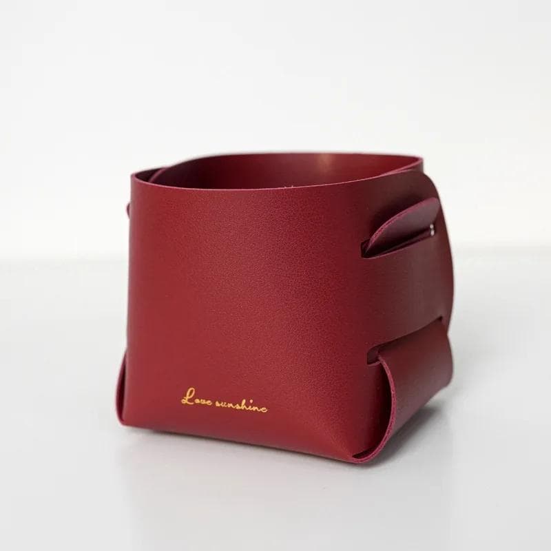 Creative Leather Storage Box Nordic Desktop Decorate Jewelry Keys Display Tray Makeup Organizer Container Books Plants Holder wine red