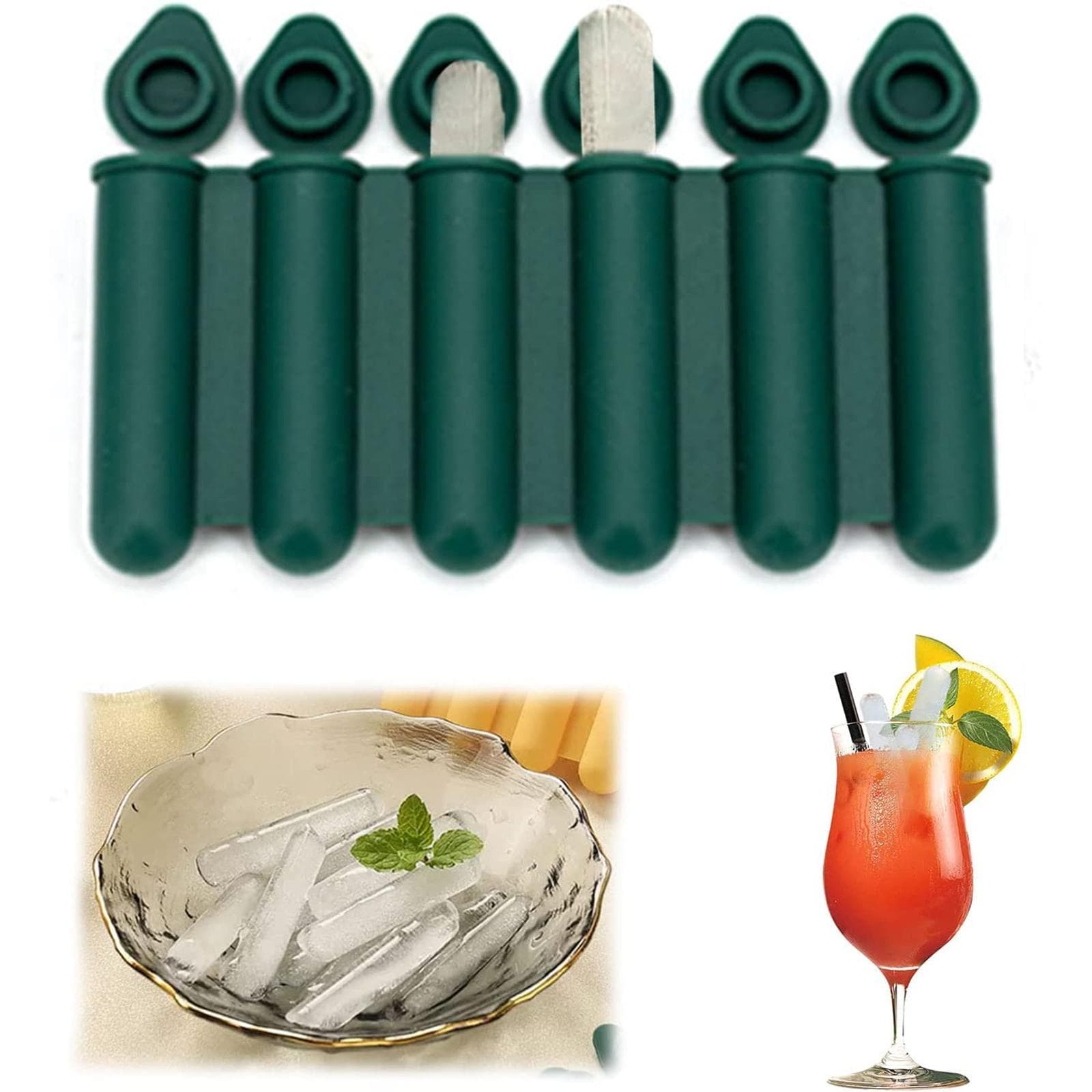 Water Bottle Ice Cube Tray Silicone Ice Cube Molds 6 Cavity Easy Release Long Ice Cube Sticks Suitable For Bottled Beverages green