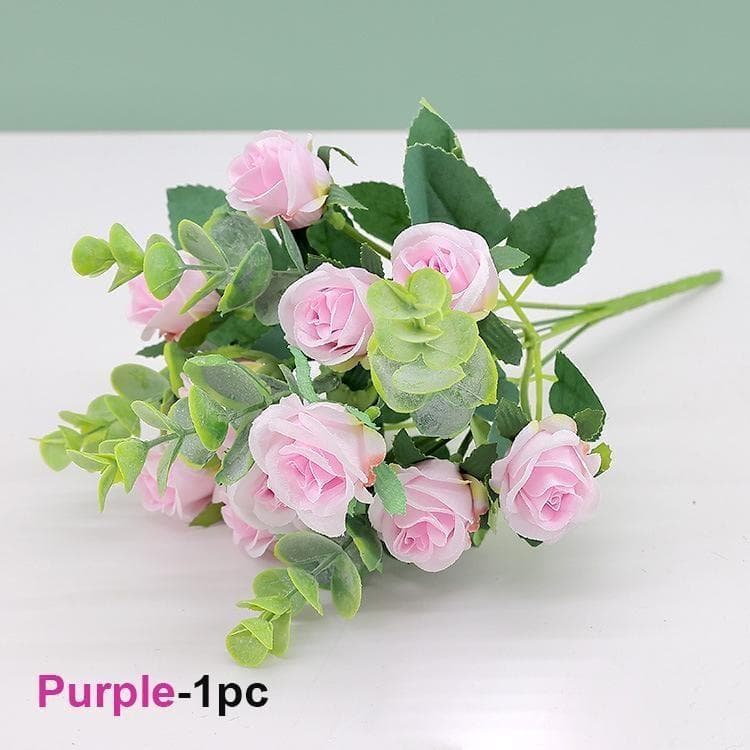 11 Heads Eucalyptus Little Rose Home Decoration Wedding Decoration Artificial Flower Plastic Flower purple