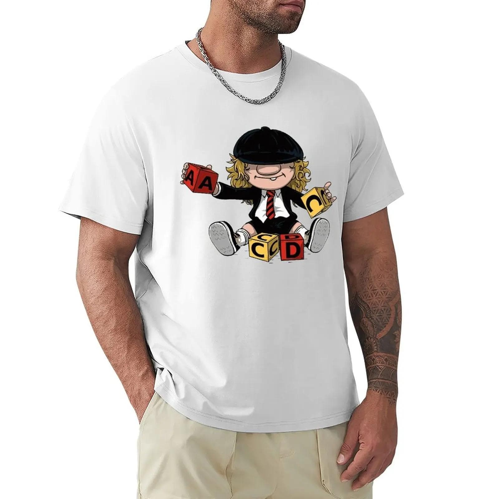 AC_DC Angus Young Hardrock Music Band Fan Male T Shirts Cartoon Graphic TShirts Cool Short Sleeve Clothing Streetwear T-Shirts M black