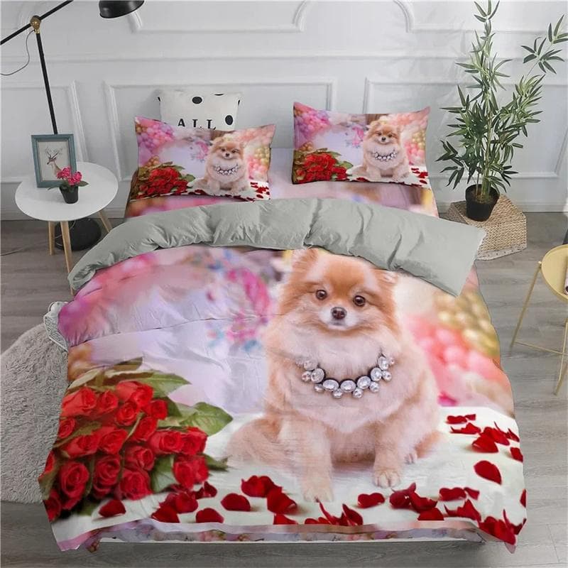 Pomeranian Dog King Queen Duvet Cover Puppy Bedding Set for Teens Adults Pet Animal Colorful Sky 2/3pcs Polyester Quilt Cover 140x200cm