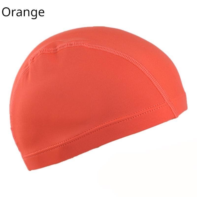 1Pc Solid Color Cloth Swimming Cap Men's and Women's Long Hair Nylon Cloth Hat Free Size for Men & Women Solid Color orange